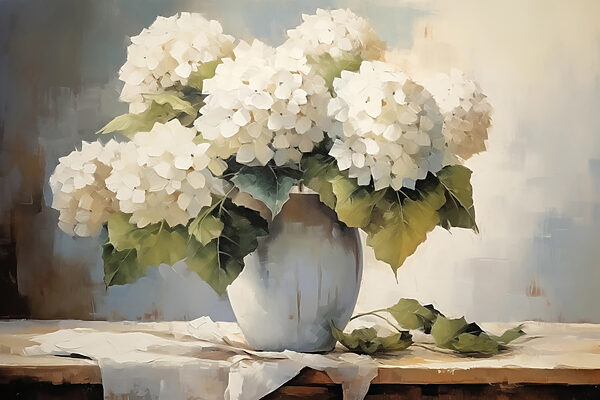 Schilderij van witte bloemen in een vaas Schilderij van witte bloemen in een vaas