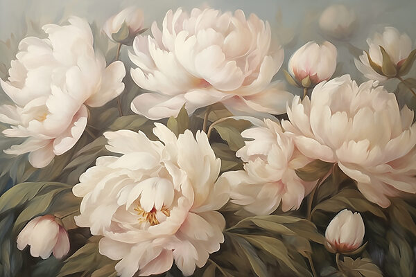 Schilderij van witte bloemen Schilderij van witte bloemen