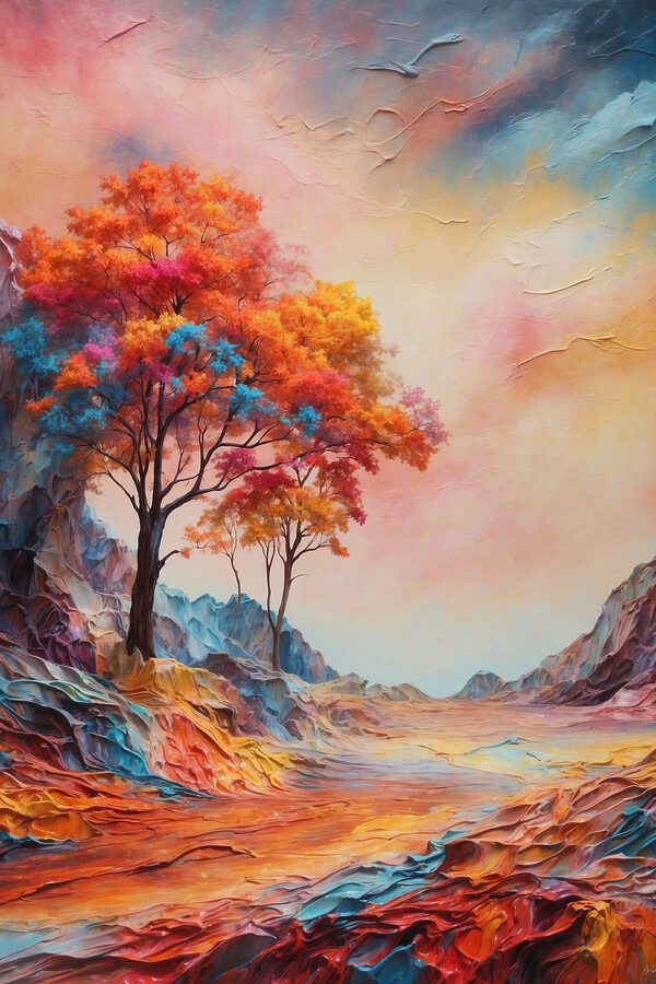 Schilderij van een boom met kleurrijke bladeren Schilderij van een boom met kleurrijke bladeren