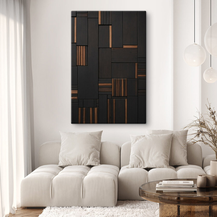 Wand van zwart en bruin hout