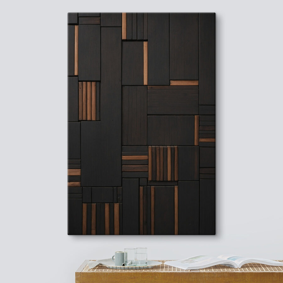 Wand van zwart en bruin hout