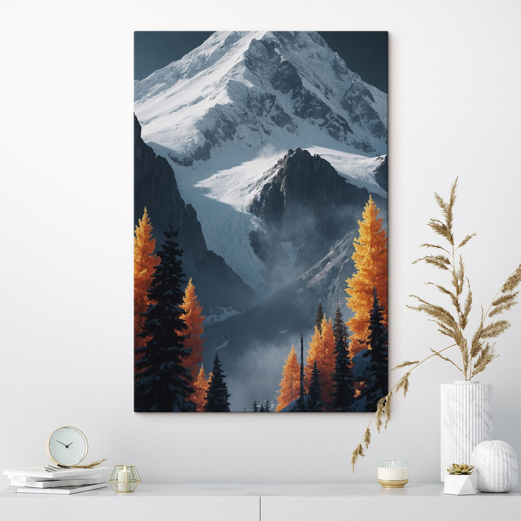 Snowy mountain with trees and snow