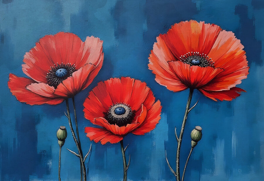 Schilderij van rode bloemen