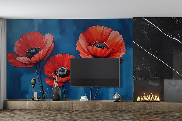 Schilderij van rode bloemen Schilderij van rode bloemen