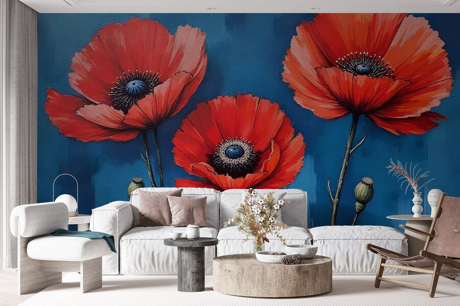 Schilderij van rode bloemen