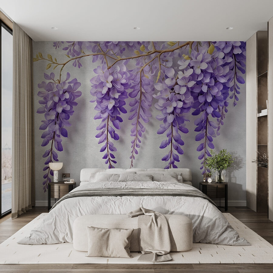 Tak met paarse bloemen