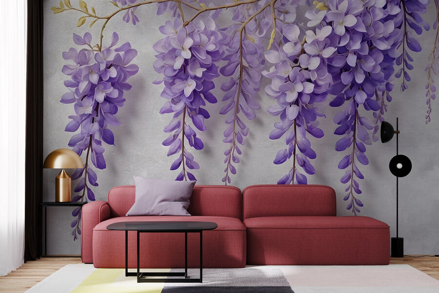 Tak met paarse bloemen