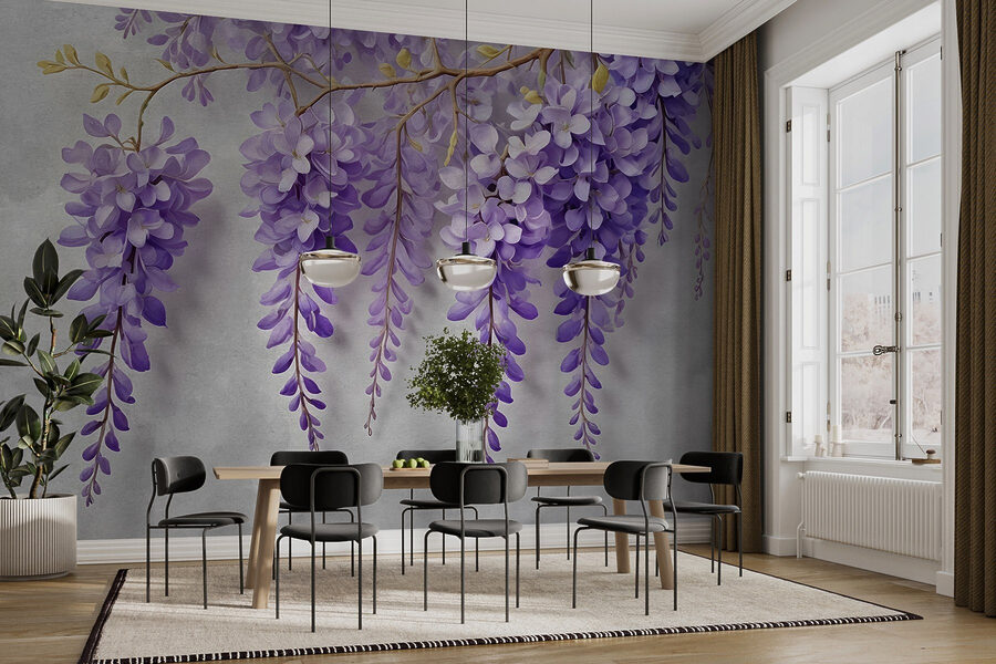 Tak met paarse bloemen