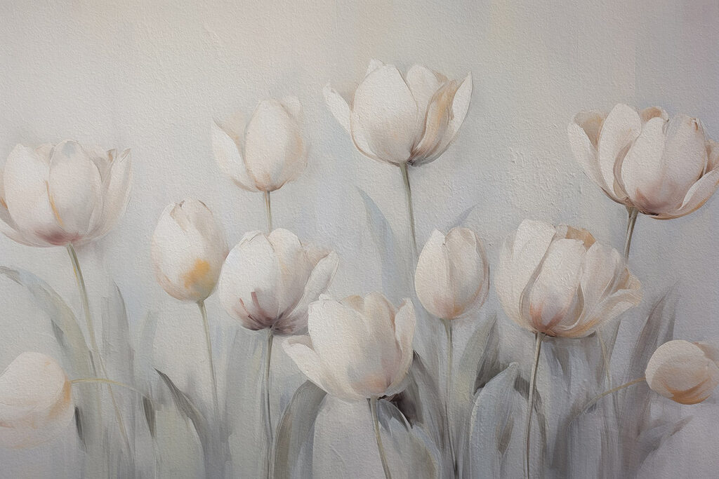 Schilderij van witte bloemen Schilderij van witte bloemen