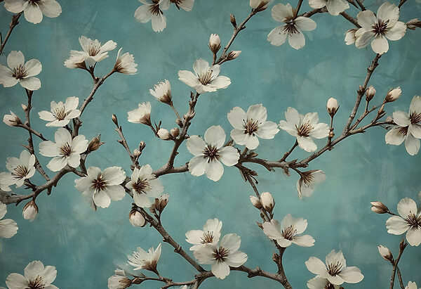Blossoms dancing against a blue background Blossoms dancing against a blue background