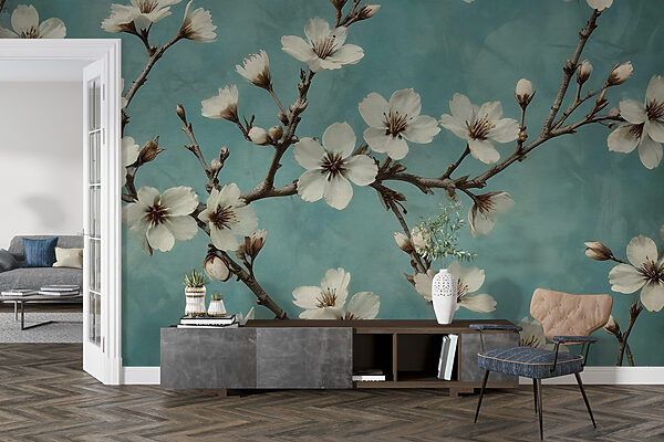 Blossoms dancing against a blue background Blossoms dancing against a blue background