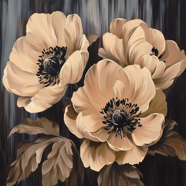 Schilderij van bloemen op zwarte achtergrond Schilderij van bloemen op zwarte achtergrond