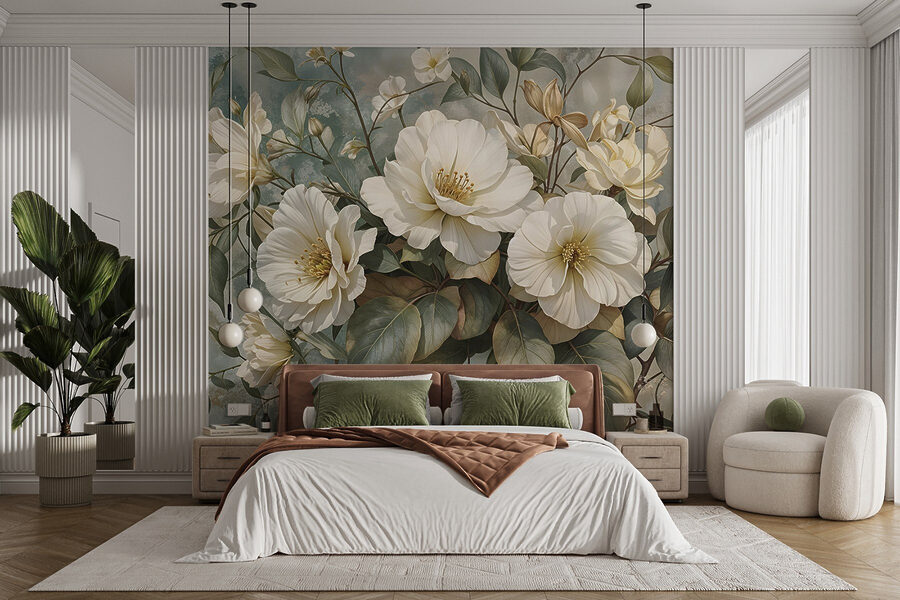 Fotobehang Delicate bloemen tegen een zachte achtergrond