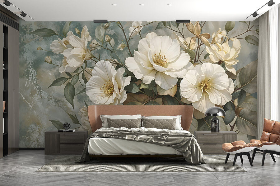 Fotobehang Delicate bloemen tegen een zachte achtergrond - Afbeelding 2