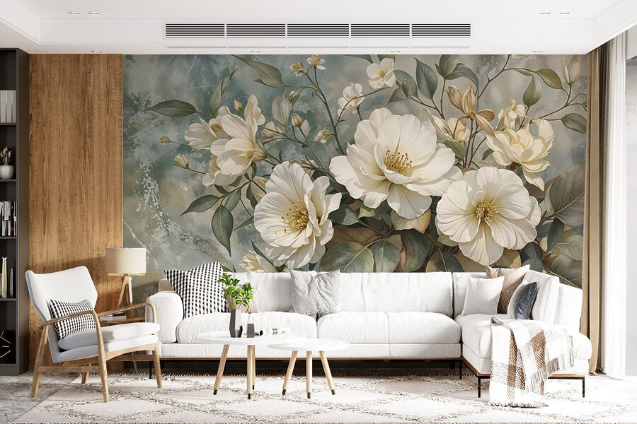 Fotobehang Delicate bloemen tegen een zachte achtergrond - Afbeelding 3