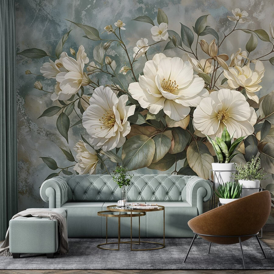 Fotobehang Delicate bloemen tegen een zachte achtergrond - Afbeelding 4