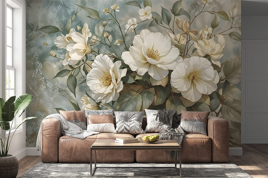 Fotobehang Delicate bloemen tegen een zachte achtergrond - Afbeelding 5