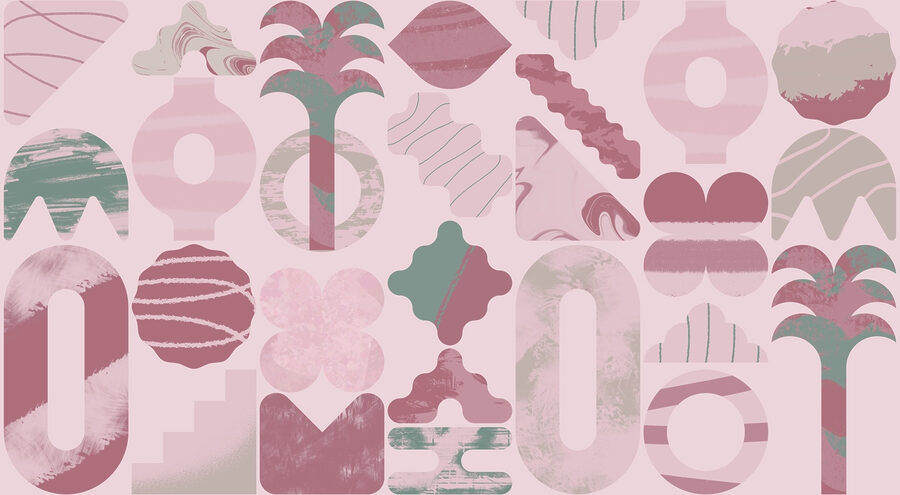 Roze en groene achtergrond met verschillende vormen