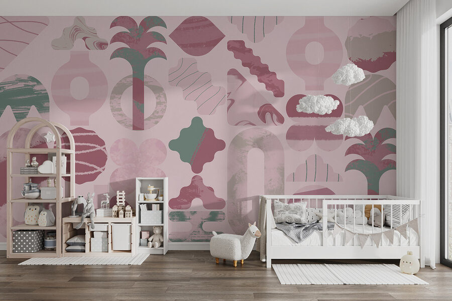 Roze en groene achtergrond met verschillende vormen