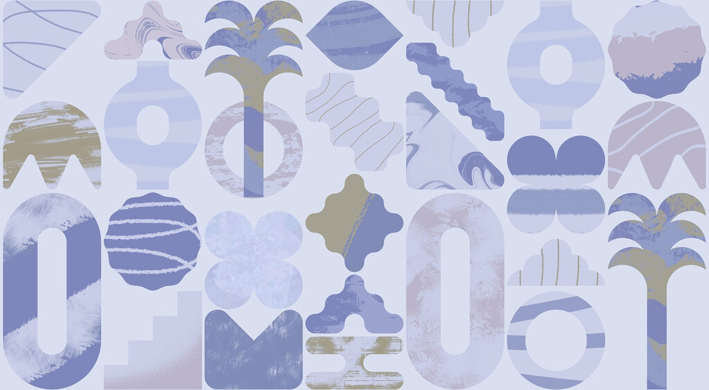 Blauwe en witte achtergrond met verschillende vormen Blauwe en witte achtergrond met verschillende vormen