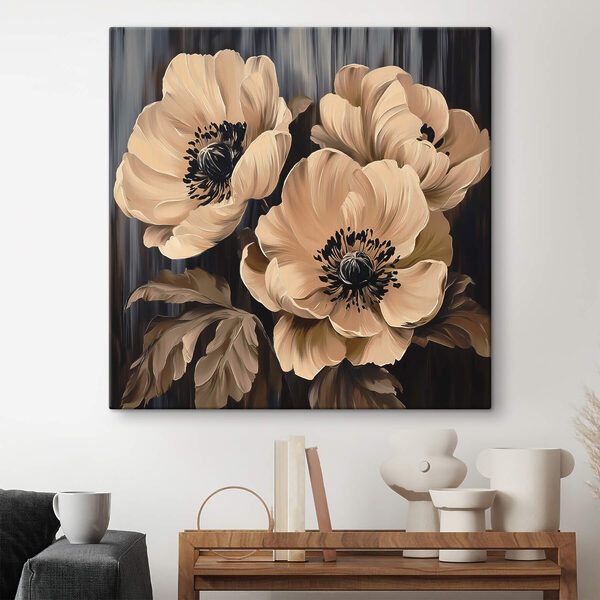 Schilderij van bloemen op zwarte achtergrond Schilderij van bloemen op zwarte achtergrond