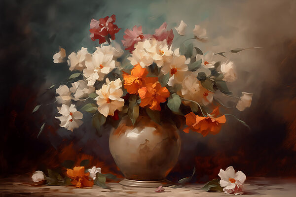 Schilderij van bloemen in een vaas Schilderij van bloemen in een vaas