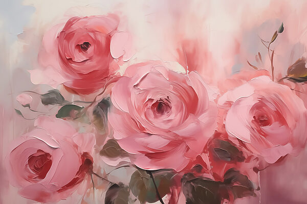 Schilderij van roze rozen Schilderij van roze rozen