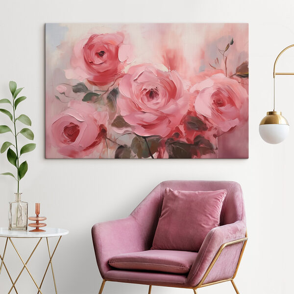 Schilderij van roze rozen Schilderij van roze rozen