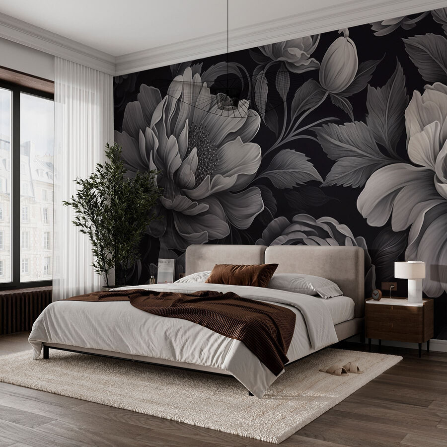 Zwart-wit bloemenpatroon