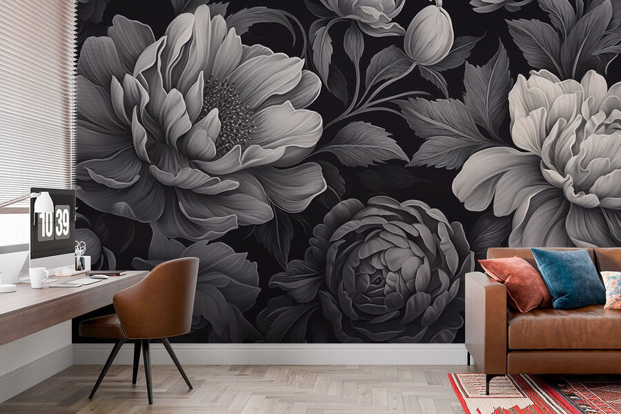 Zwart-wit bloemenpatroon