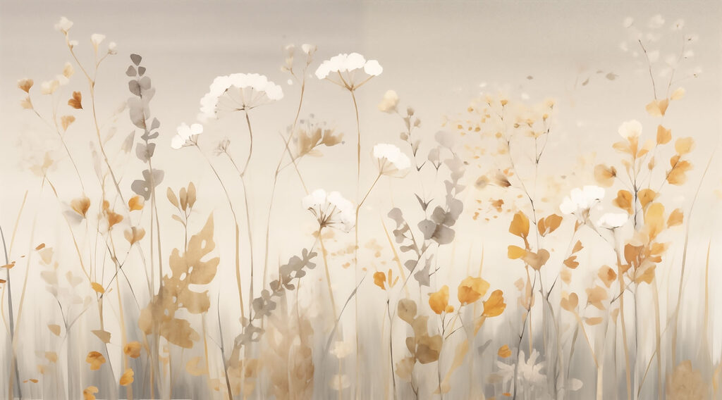 Schilderij van bloemen en bladeren Schilderij van bloemen en bladeren