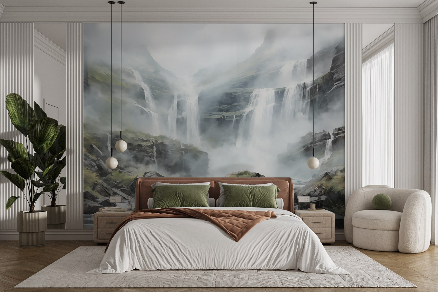 Waterfall in foggy mountains Waterfall in foggy mountains