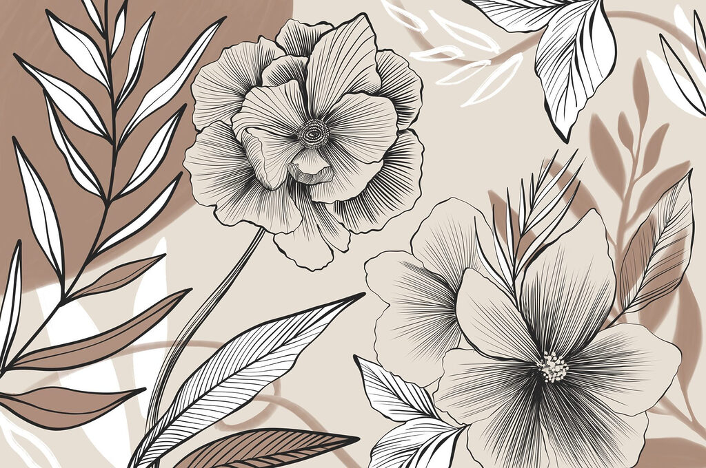 Artistiek lijntekeningontwerp met bloemen Artistiek lijntekeningontwerp met bloemen