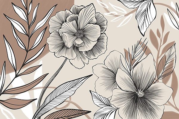 Artistiek lijntekeningontwerp met bloemen Artistiek lijntekeningontwerp met bloemen