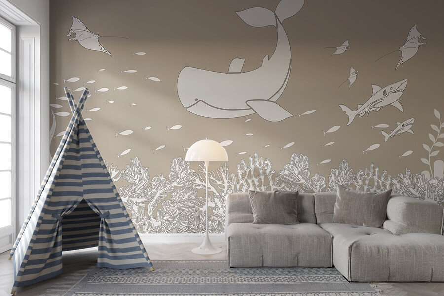 Walvis en vis onder water