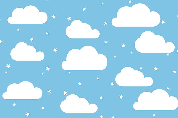 Blauwe lucht met witte wolken en sterren Blauwe lucht met witte wolken en sterren