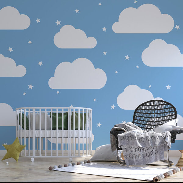 Blauwe lucht met witte wolken en sterren Blauwe lucht met witte wolken en sterren