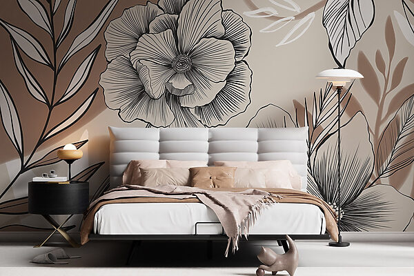Artistiek lijntekeningontwerp met bloemen Artistiek lijntekeningontwerp met bloemen