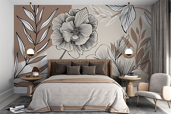 Artistiek lijntekeningontwerp met bloemen Artistiek lijntekeningontwerp met bloemen