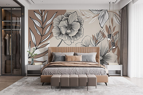 Artistiek lijntekeningontwerp met bloemen Artistiek lijntekeningontwerp met bloemen