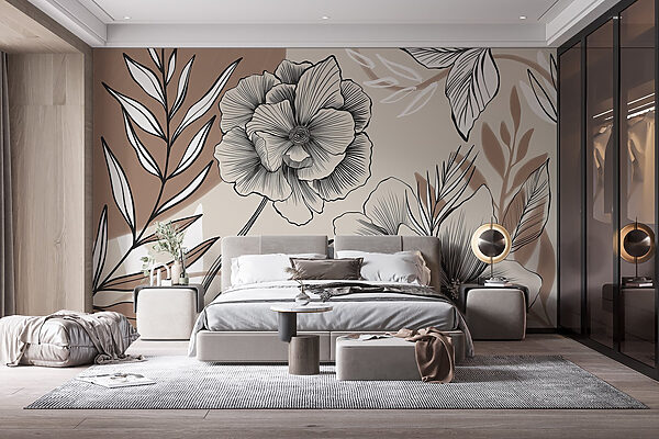 Artistiek lijntekeningontwerp met bloemen Artistiek lijntekeningontwerp met bloemen