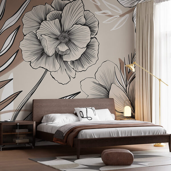 Artistiek lijntekeningontwerp met bloemen Artistiek lijntekeningontwerp met bloemen