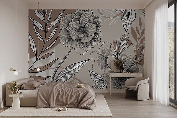 Artistiek lijntekeningontwerp met bloemen Artistiek lijntekeningontwerp met bloemen