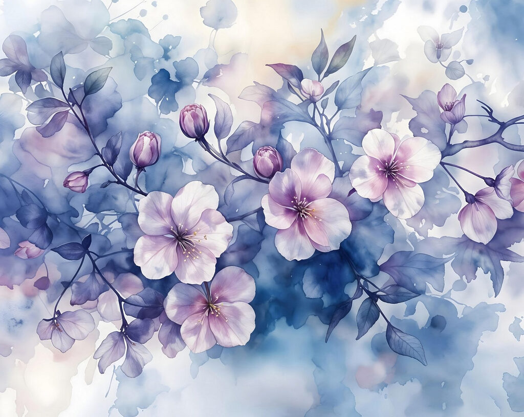 Schilderij van bloemen op een tak Schilderij van bloemen op een tak