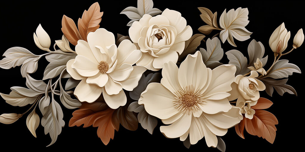 Groep witte bloemen met bruine bladeren Groep witte bloemen met bruine bladeren