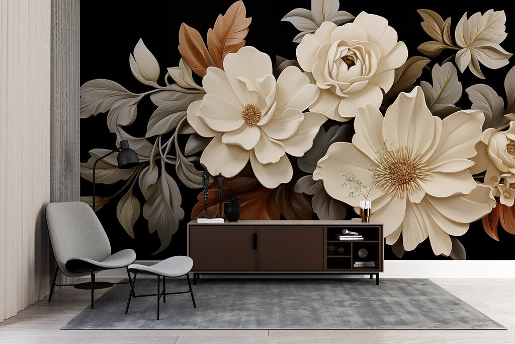 Group of white flowers with brown leaves Group of white flowers with brown leaves