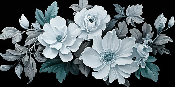 Groep witte bloemen met zwarte bladeren Groep witte bloemen met zwarte bladeren