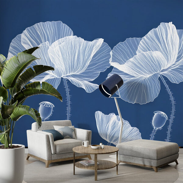 Witte bloemen op een blauwe achtergrond Witte bloemen op een blauwe achtergrond