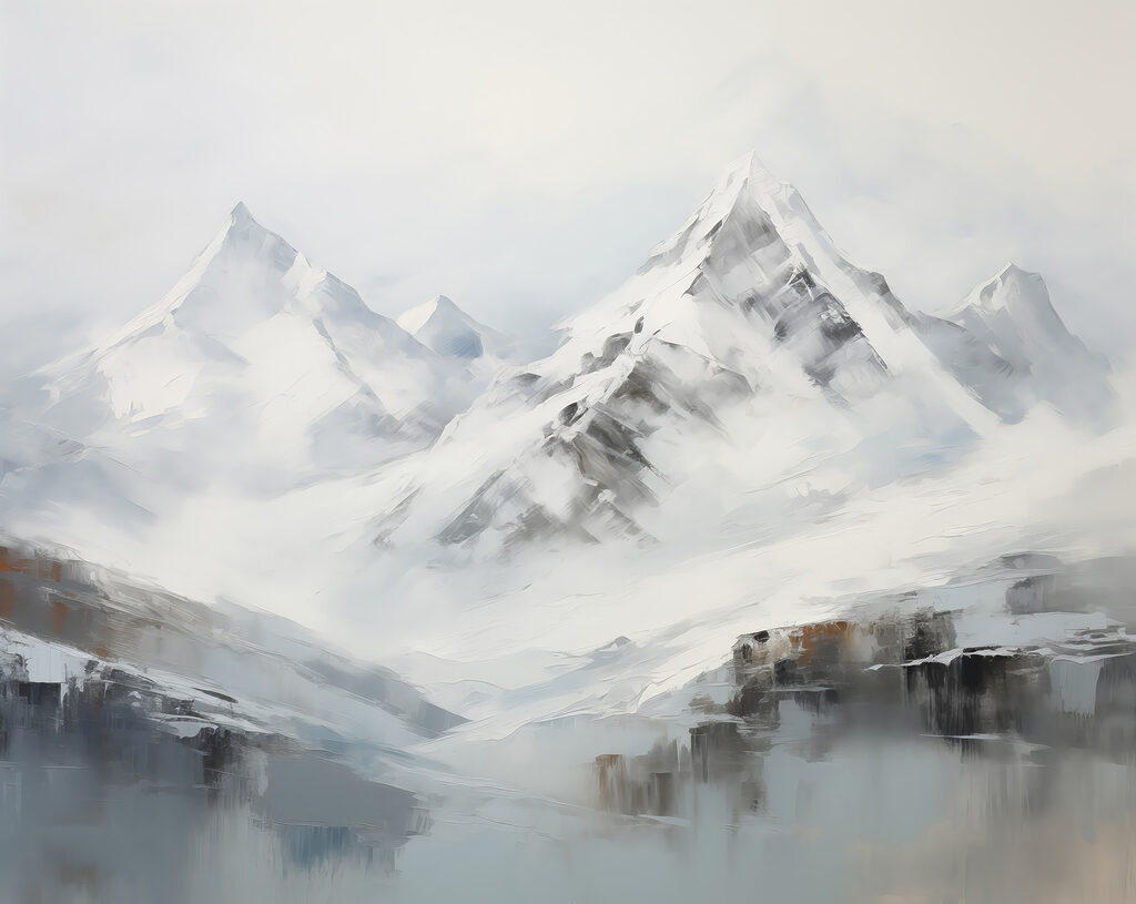 Schilderij van een besneeuwde bergketen Schilderij van een besneeuwde bergketen