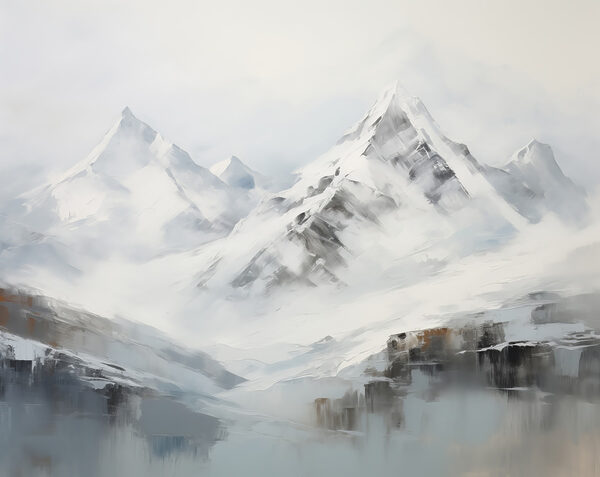 Schilderij van een besneeuwde bergketen Schilderij van een besneeuwde bergketen